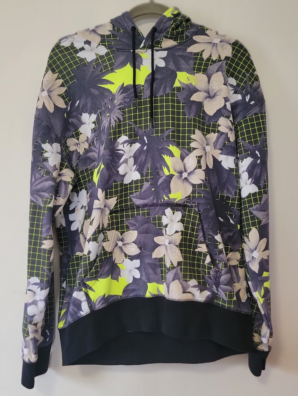 Nike Women’s Floral Grid Hoodie in Neon Yellow & Gray